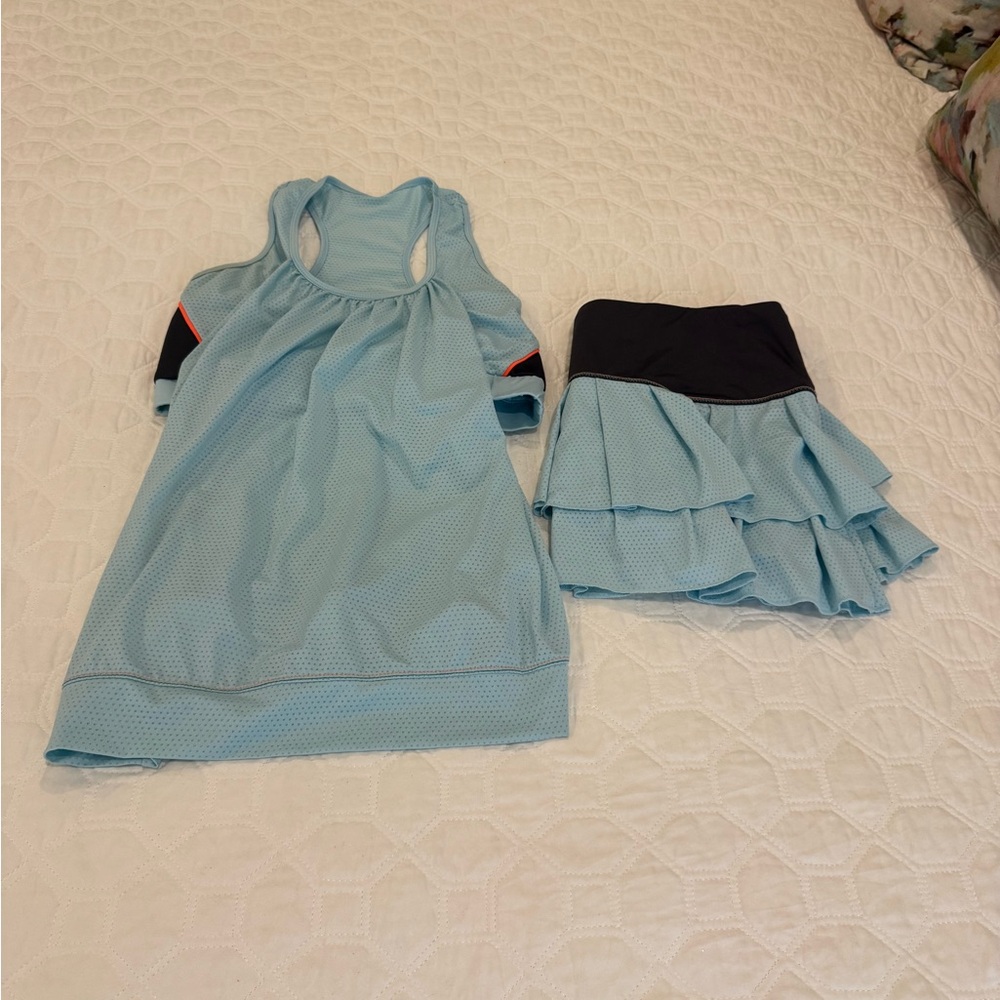 Lucky in Love Light Blue Athletic Skirt with Black Waistband